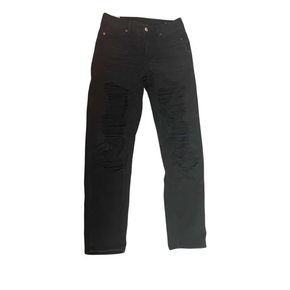 American Eagle Womens Jeans Size 4 Black Denim Mom Strigid High‎ Rise Distressed